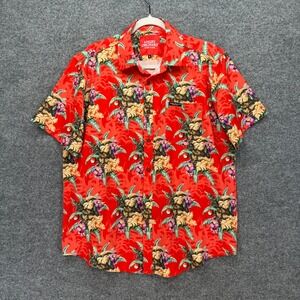 Angry Orchard Button Down Shirt Mens Large Tropical Apple Floral Cider Hawaiian